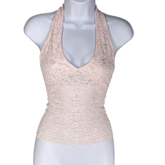 Y2K Wild Cat Women S Lace Halter Top Babydoll Pink Floral Diva Princess Stretchy - Picture 1 of 14